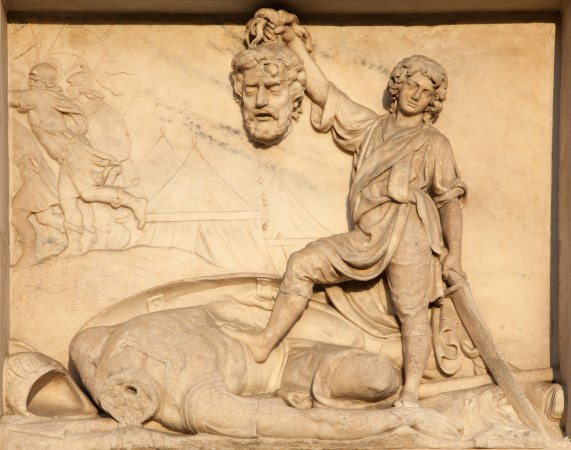 Milan - detail from facade of Duomo - Daniel and Goliath
